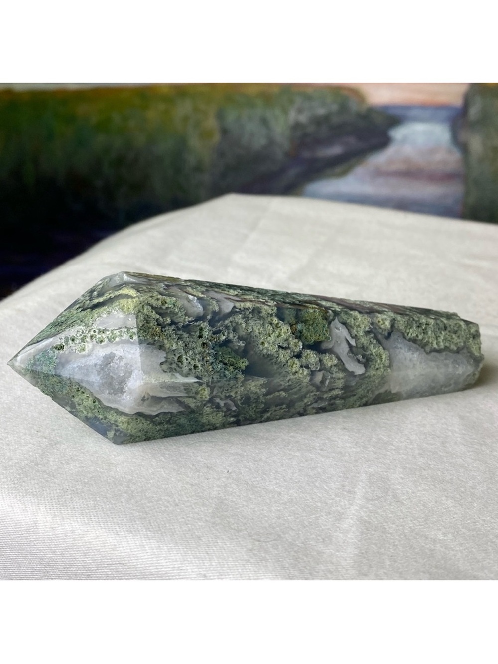 Moss Agate Wand with Druzy